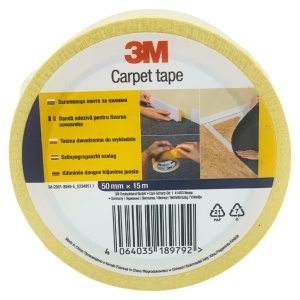 Bandă Adezivă 3M Carpet Tape, 50 mm x 15 Metri, Galben, Pentru Mochetă
