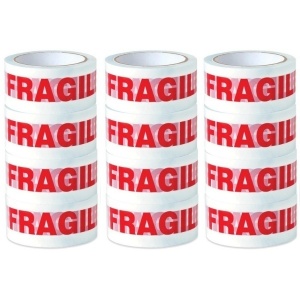 Bandă Adezivă FRAGIL, 48mm/60 Metri, Acril, Alb/Roșu, 12 Bucăți/Set