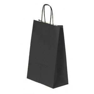 Pungă pentru Cadou, 220x310x120mm, 90 g/mp, cu Mânere Răsucite, Hârtie, Negru