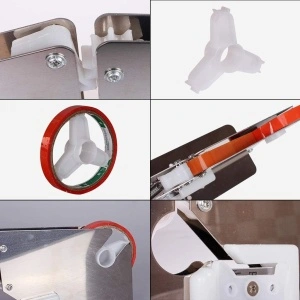 Dispenser Metalic Bandă Adezivă PVC pentru Sigilarea Pungilor – Potrivit 9–12 mm