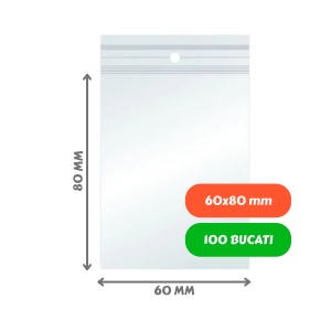 Plicuri cu Fermoar Ziplock, Polietilenă, 60x80mm, 40µm, 100Buc/Set
