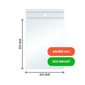 Plicuri cu Fermoar Ziplock, Polietilenă, 60x80mm, 40µm, 100Buc/Set