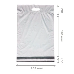 Plicuri pentru Curierat 265x320+90+50mm, Autoadeziv, Cu Mâner, Polietilenă, Alb/Gri, 100Buc/Set