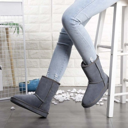 Cizme tip UGG - clasic mediu, gri - Img 6