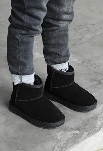 Ghete copii unisex, piele intoarsa, negru - Img 2