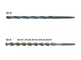 Burghiu elicoidal extralung coada conica, HSS rectificat / HSS rectificat acoperit Vap-Ox, Norma NUI, Tip N/S; L=600-700