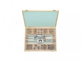 Trusa filiere si tarozi, de mana, Carbon Steel / HSS DIN EN22568, DIN 352, BSW, in cutie de lemn