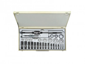 Trusa filiere si tarozi, de mana, Carbon Steel / HSS DIN EN22568, DIN 5157, BSP, in cutie de lemn