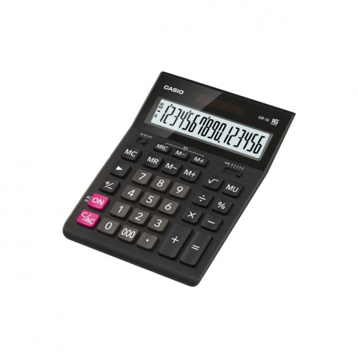 Calculator de birou 16 digiti dual power Casio GR-16-W-EP, negru