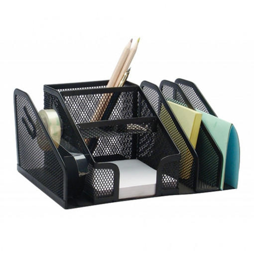 Organizer metalic Mesh, 6 compartimente + suport banda adeziva, Q-Connect