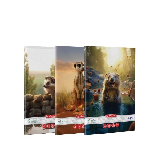 Caiet Tip I A5, 24file, Herlitz motiv Funny Wildlife