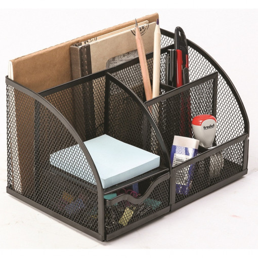 Organizer metalic Mesh, 7 compartimente, Q-Connect - negru