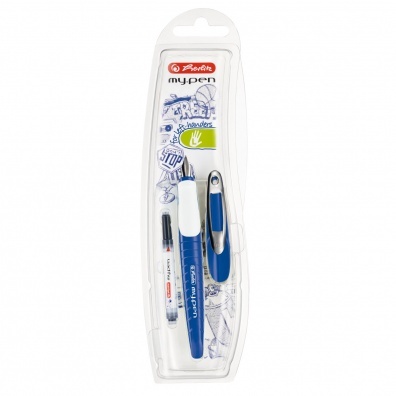 Stilou My Pen pentru stangaci, albastru-alb, blister