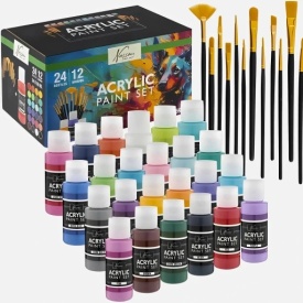 Set 24 culori acrilice Grafix, 59ml, si 12 pensule diferite
