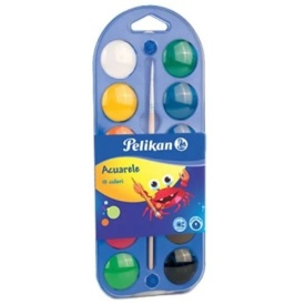 Acuarele 2 in1 tip pastila, 12 culori, pastila 30mm, pensula inclusa, Pelikan