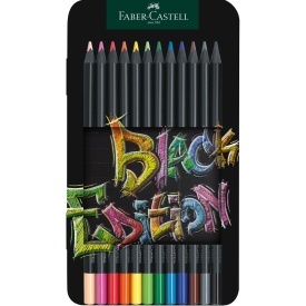 Creioane color Faber-Castell 12/set Black Edition in cutie metal.