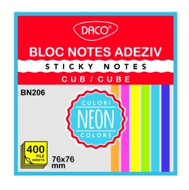 Cub notes autoadeziv 76x76mm, 400 file, 6 culori,Daco