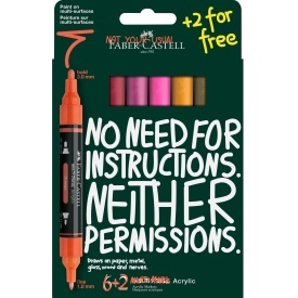 Set 6+2 markere acrilice Multimark tonuri calde, Faber-Castell