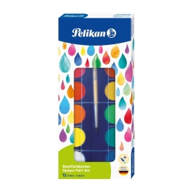Acuarele 12 culori+1 tub cu alb de zinc, pastila 30mm, pensula inclusa, Pelikan