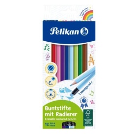 Creioane color cu radiera 12/set, Pelikan, sectiune hexagonala, 700689