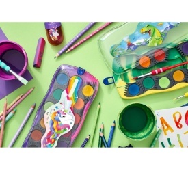 Pahar apa pentru pictura Dinozauri Click&Go, Faber-Castell, verde marmorat - Img 4