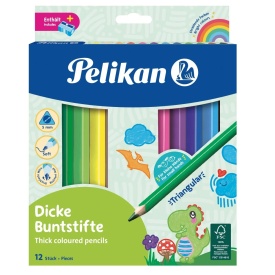 Creioane color jumbo 12/set, Pelikan, sectiune triunghiulara, mina 5mm