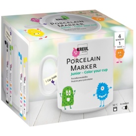 Set deco porțelan Junior Kreul, 4 markere + cană