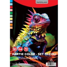 Hartie colorata A4, 80g/mp, 10 culori, 50 coli, Paperland