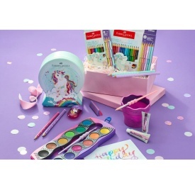 Pahar apa pentru pictura Unicorni Click&Go, Faber-Castell, roz marmorat - Img 4