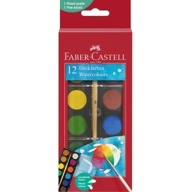 Acuarele Faber-Castell 12 culori, pastila 24mm, pensula inclusa