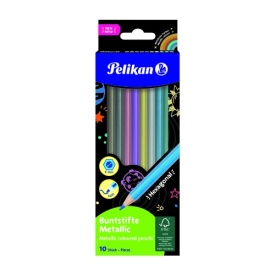Creioane color metalizate 10/set, Pelikan, sectiune hexagonala, 701235