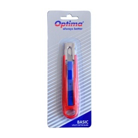 Cutter retractabil automat, cu sina metalica, lama trapezoidala , ABS, Optima 2333