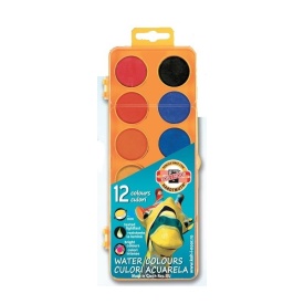 Acuarele GIRAFA 12 culori, pastila 22.5mm, baza dreptunghiulara portocalie