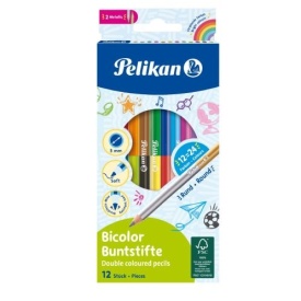 Creioane color 12/set, sectiune rotunda bicolor, Pelikan