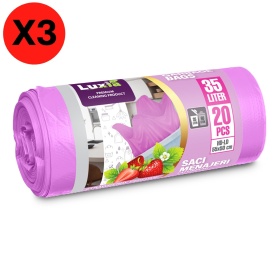 Set 3 role saci menaj 35L cu aroma capsuni, cu urechi, 20buc/rola, 4015
