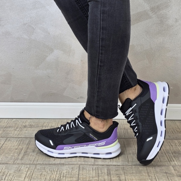 Pantofi dama sport Skechers®- negri, GLIDE-STEP, din material textil 303654L BKPR - Img 4