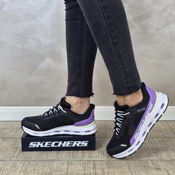 Pantofi dama sport Skechers®- negri, GLIDE-STEP, din material textil 303654L BKPR - Img 5