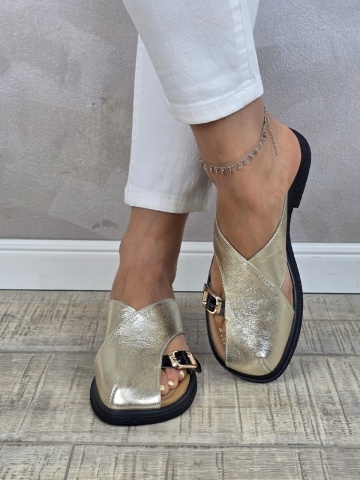 MANOS.RO Papuci/Sandale dama piele naturala GOLD DEER SV1384