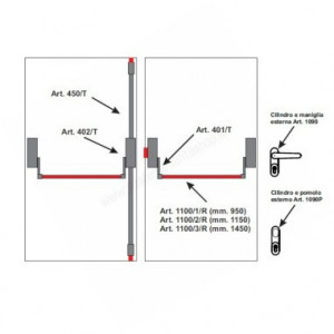 Kit manere antipanica usa 2 canate - canat principal 1 pct, canat secundar 3 pcte, CU maner ext si cheie - VARIANTA PREMIUM