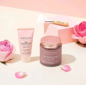 PRET REDUS 50% - Mary & May Vegan Rose Hyaluronic Mask Special Set - Set masti de curatare cu extract de trandafir si acid hialuronic + spatula - Valabilitate 05,09,2026 - Img 3