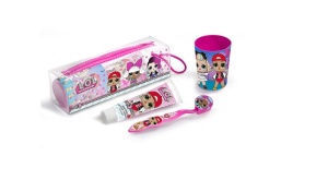 L.O.L. Surprise! - Let’s Be Friends - Set Igienă Orală pentru Copii – Periuță + Pastă de Dinți 75ml + Gentuță Cosmetică 40cm