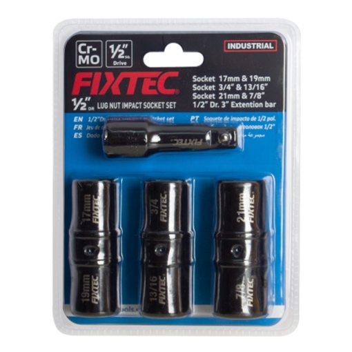 Комплект ударни вложки за гуми FIXTEC 4 части, 1/2", CR-MO