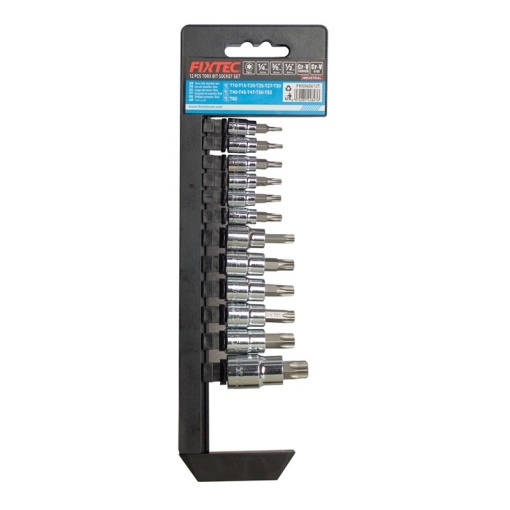 Комплект Torx битове с цокъл FIXTEC 12PCS 1/4" 3/8" 1/2" CR-V