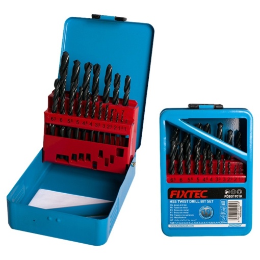 Комплект свредла HSS FIXTEC 19PCS 1-10mm в метална кутия