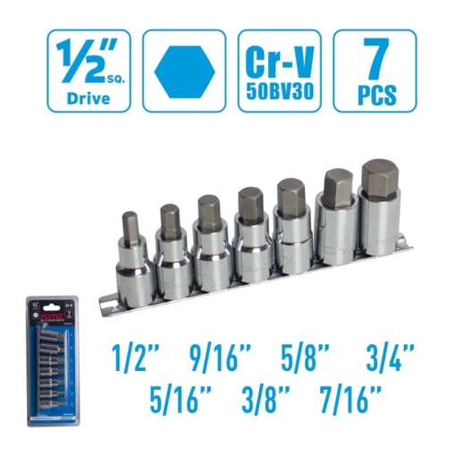 Комплект шестостенни накрайници FIXTEC 7 части, 1/2", CR-V