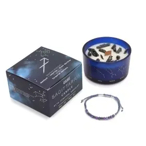 Set Lumânare cu Cristale și Brățară Zodia Săgetător