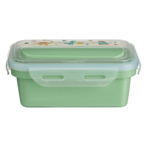 Caserola alimentara compartimentata pentru copii, dimensiune 18.5x12.5x8.5 cm, capacitate 650 ml, tacamuri din plastic, Dinozaur - Img 4