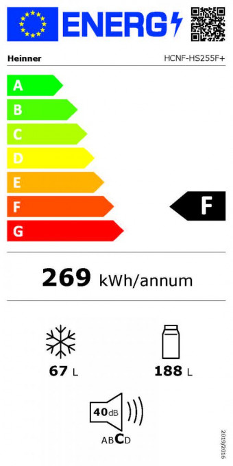 Combina frigorifica Heinner HCNF-HS255F+, 255 l, No Frost, Control electronic, Clasa F, H 180 cm, Alb - Img 4