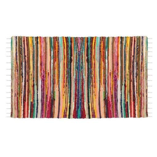 Covoras decorativ tesut cu franjuri din bumbac, dimensiune 120 x 90 cm, Multicolor - Img 1