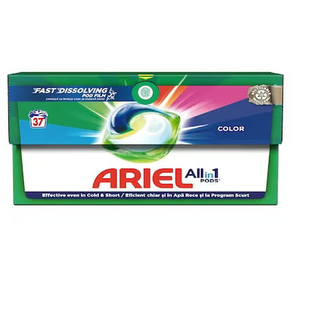 Detergent de rufe capsule, Ariel All in One PODS color, 37 capsule